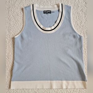KARL LAGERFELD PARIS Knit Color Block Scoop Neck Sleeveless Top Blue Sz L